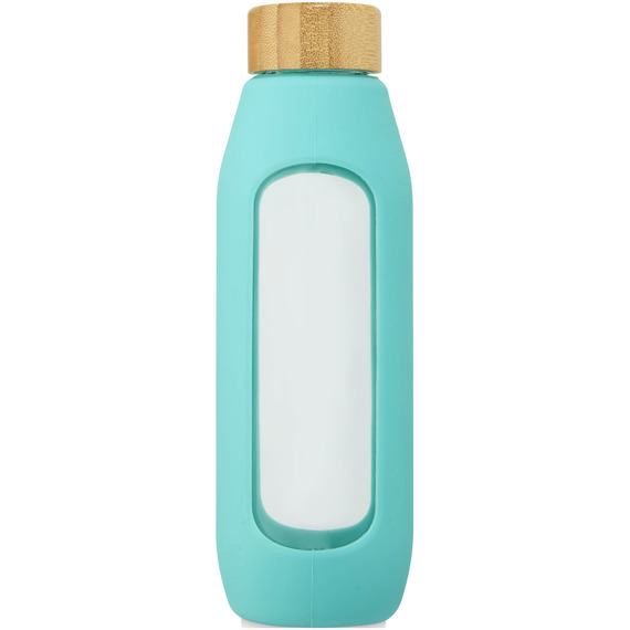 Bouteille publicitaire Tidan de 600 ml en verre borosilicate avec grip en silicone