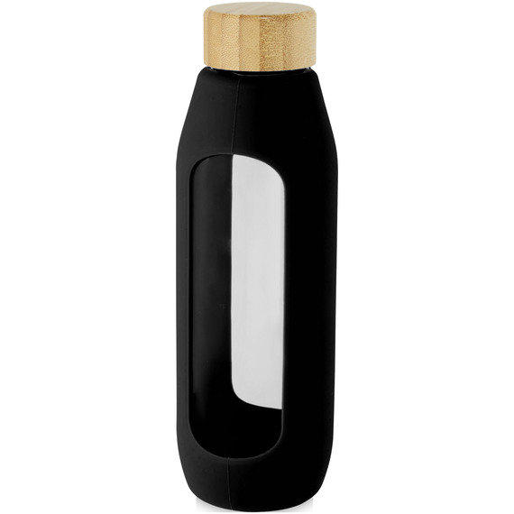 Bouteille publicitaire Tidan de 600 ml en verre borosilicate avec grip en silicone