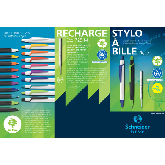 Stylo à bille publicitaire recyclé Reco de Schneider fabriqué en Europe