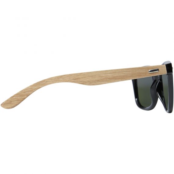 Lunettes publicitaires de soleil polarisées miroir Hiru en rPET/bois dans coffret cadeau