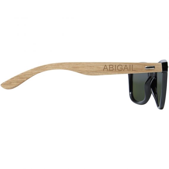 Lunettes publicitaires de soleil polarisées miroir Hiru en rPET/bois dans coffret cadeau