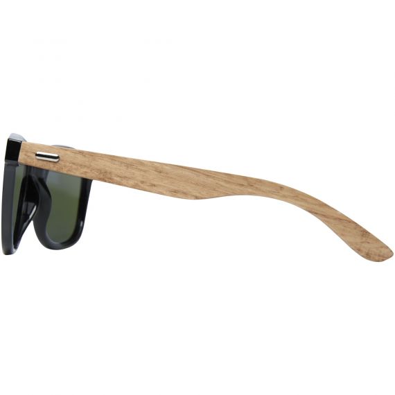 Lunettes publicitaires de soleil polarisées miroir Hiru en rPET/bois dans coffret cadeau