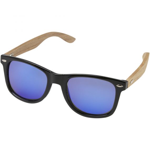 Lunettes publicitaires de soleil polarisées miroir Hiru en rPET/bois dans coffret cadeau