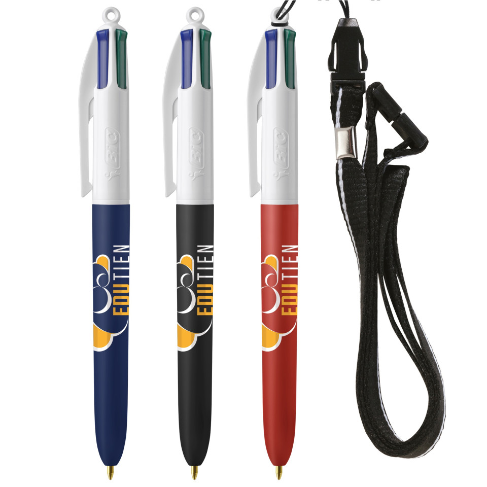 Stylo 4 couleurs publicitaire BIC® Colours Soft touch cordon lanière