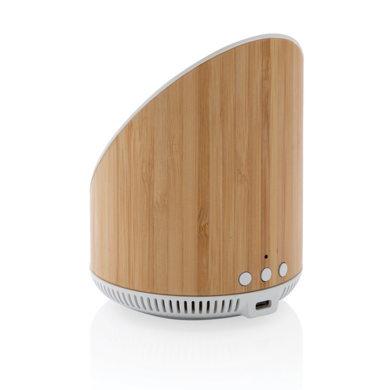 Enceinte publicitaire 5W en bamboo avec chargeur sans fil 15W Ovate