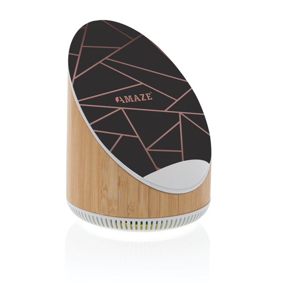 Enceinte publicitaire 5W en bamboo avec chargeur sans fil 15W Ovate