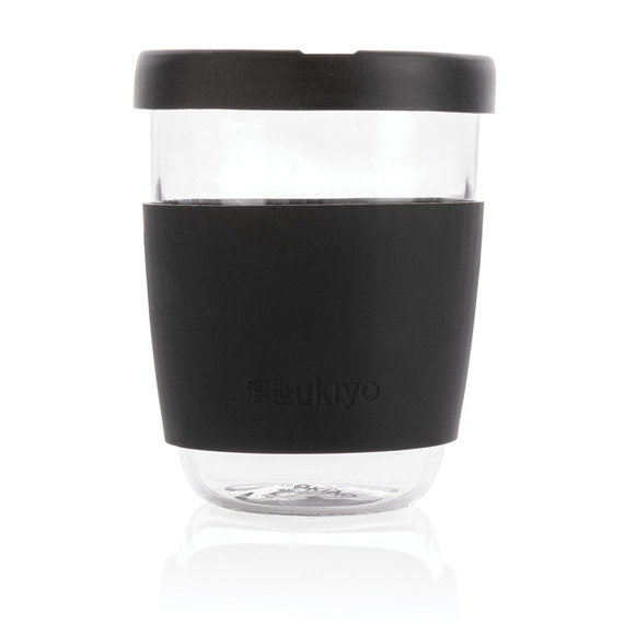 Verre publicitaire 360ml avec couvercle et manchon en silicone Ukiyo