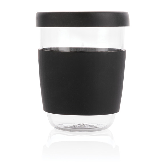 Verre publicitaire 360ml avec couvercle et manchon en silicone Ukiyo