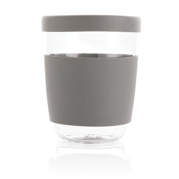 Verre publicitaire 360ml avec couvercle et manchon en silicone Ukiyo