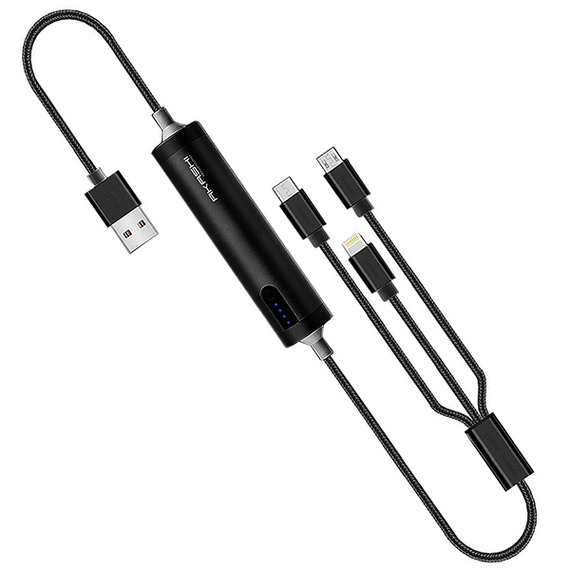 Câble publicitaire 3 en 1 avec Batterie Intégrée, Connectique Lightning Apple, USB-C, Micro-USB, 2600 mAh