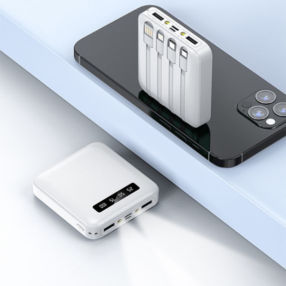 BATTERIE publicitaire AVEC CABLE 4 EN 1 INTEGRE ET 2 USB 10,000 mAh