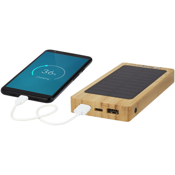 Batterie publicitaire de secours solaire Alata de 8 000 mAh en bambou