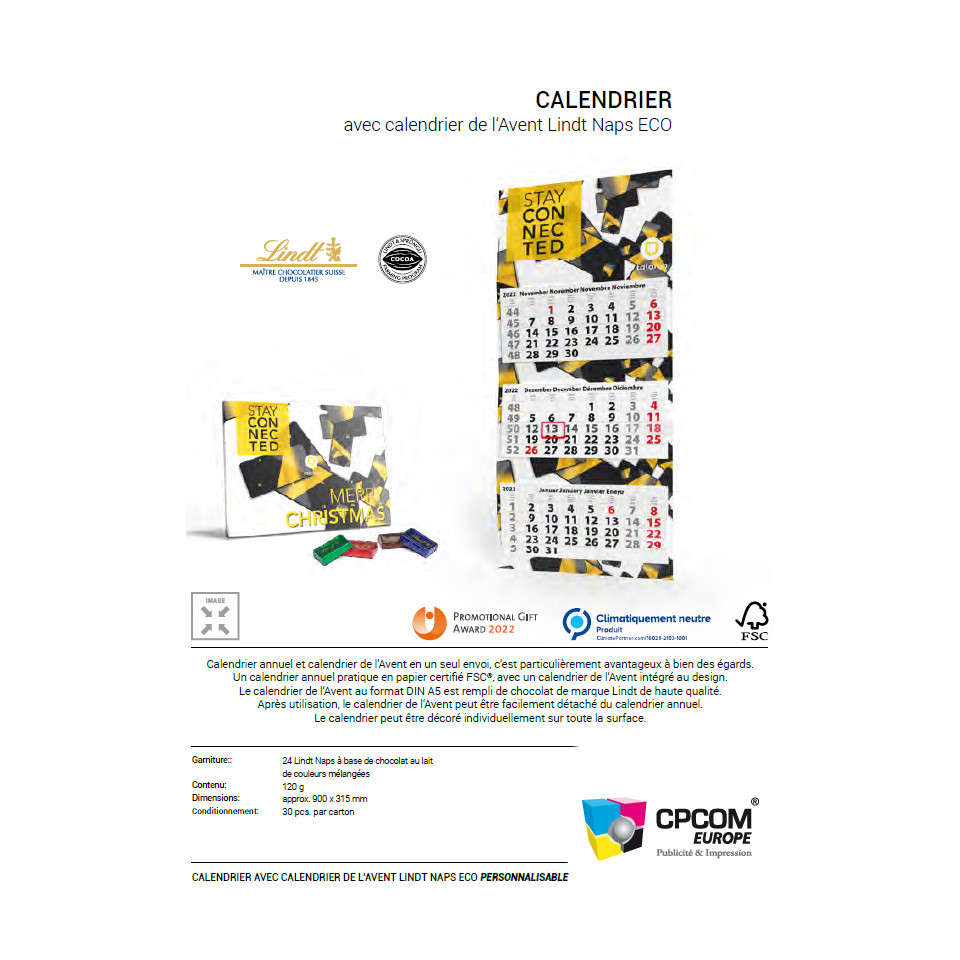 Calendrier annuel avec calendrier de l’avent personnalisable LINDT