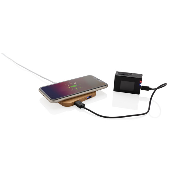 Chargeur publicitaire sans fil 5W et USB en bambou FSC