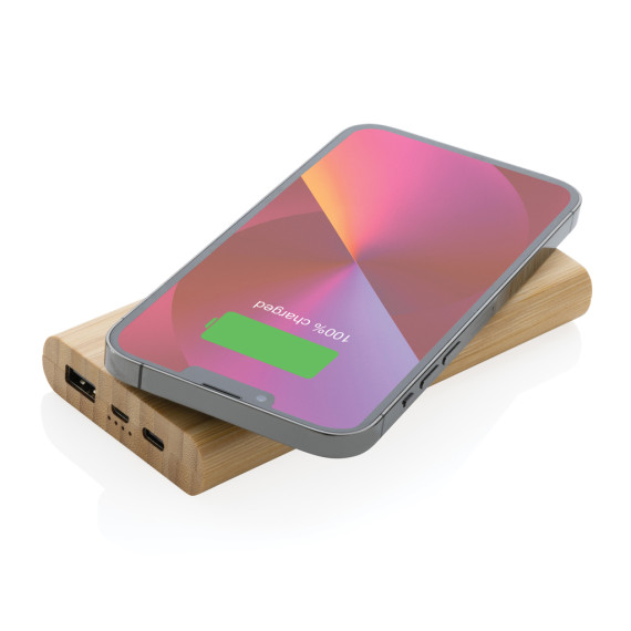 Powerbank publicitaire 8000 mAh avec induction 5W en bambou certifié FSC®