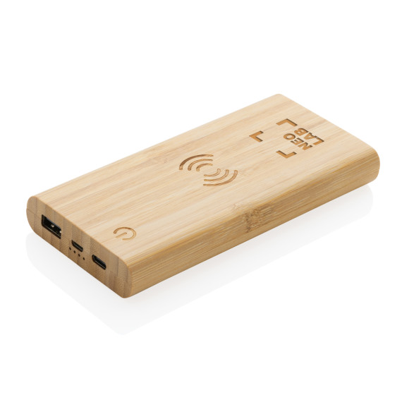 Powerbank publicitaire 8000 mAh avec induction 5W en bambou certifié FSC®