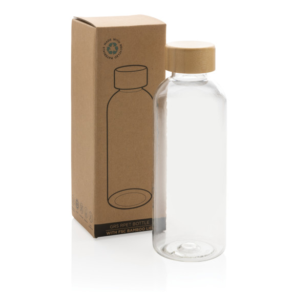 Bouteille publicitaire 600ml en rPET GRS avec couvercle en bambou FSC®