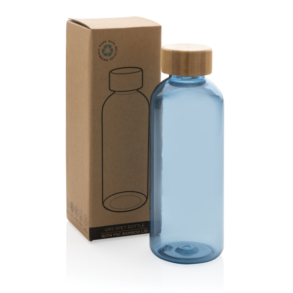 Bouteille publicitaire 600ml en rPET GRS avec couvercle en bambou FSC®