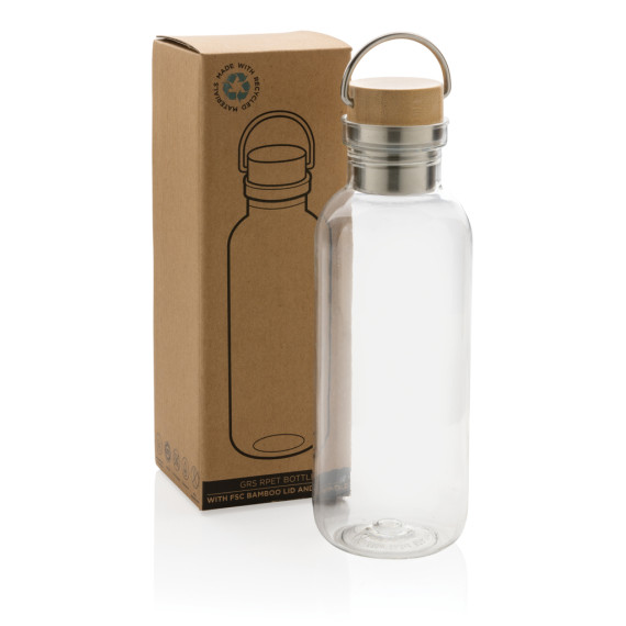 Bouteille publicitaire 680ml en rPET GRS, couvercle en bambou FSC®