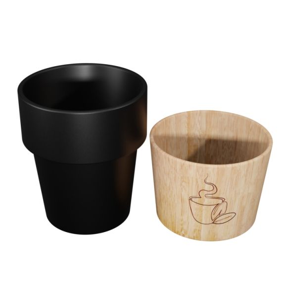 Mug céramique publicitaire avec sa base aimantée en bois d'hévéa SCX Design