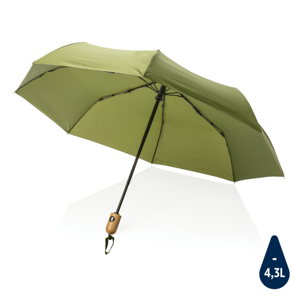 Parapluie publicitaire 21" automatique rPET 190T et bambou Impact AWARE écologique