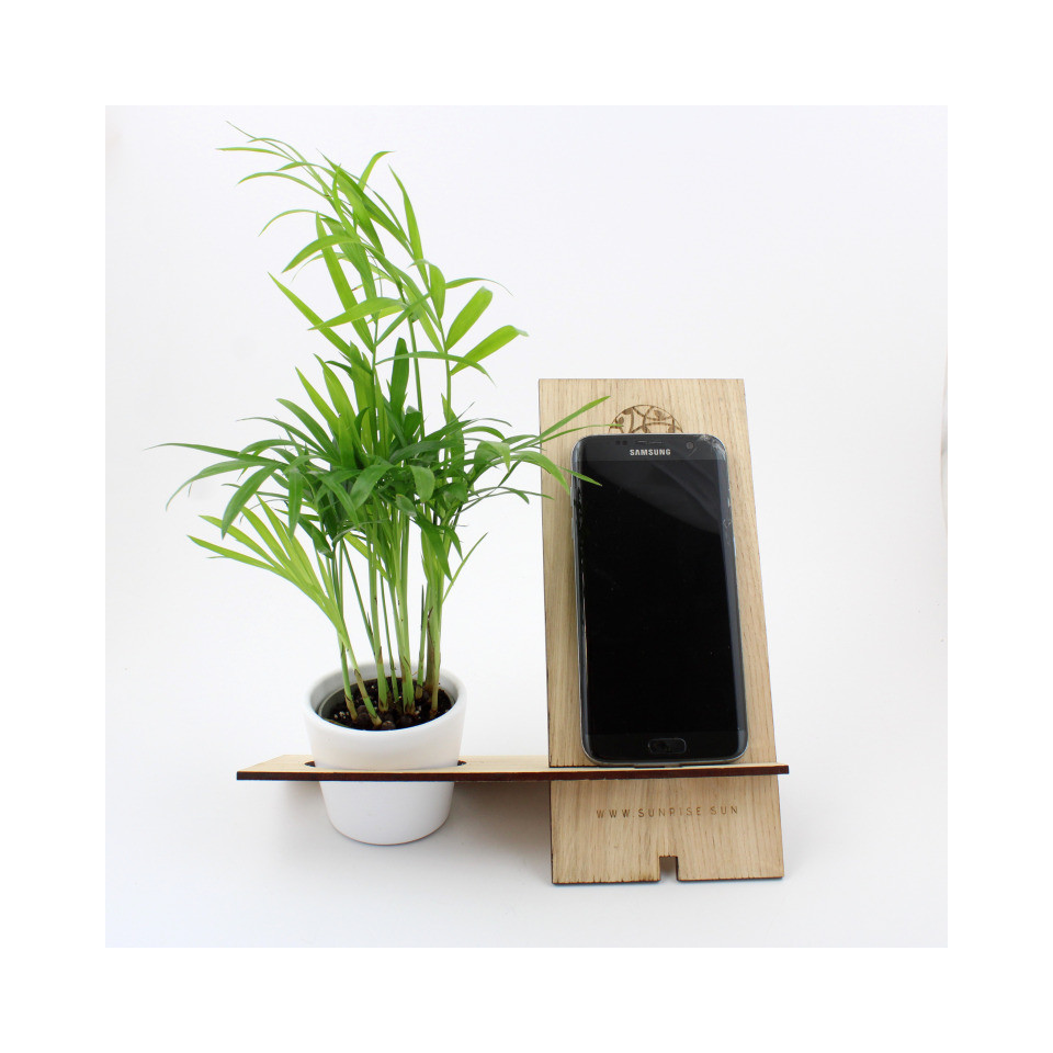 Support téléphone bois publicitaire avec 1 Plante 