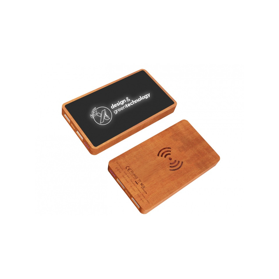 Powerbank publicitaire wireless wood 5000 SCX design Logo lumineux 