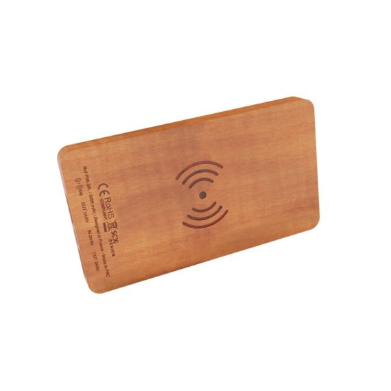 Powerbank publicitaire wireless wood 5000 SCX design Logo lumineux 