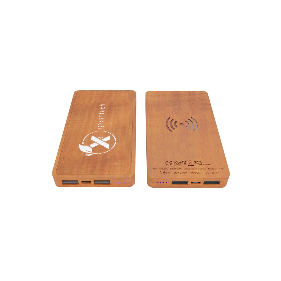 Powerbank publicitaire 100% bois Wireless SCX design Logo lumineux