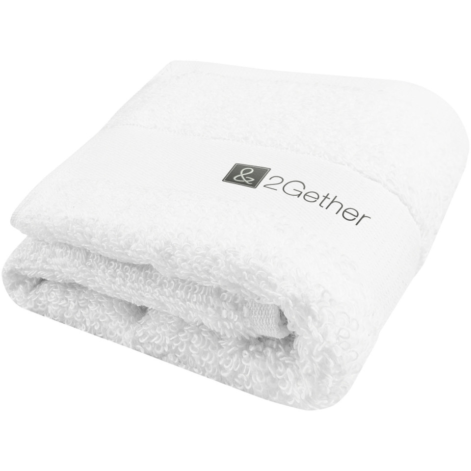 Serviette publicitaire de bain Sophia de 30 x 50 cm en coton de 450 g/m²