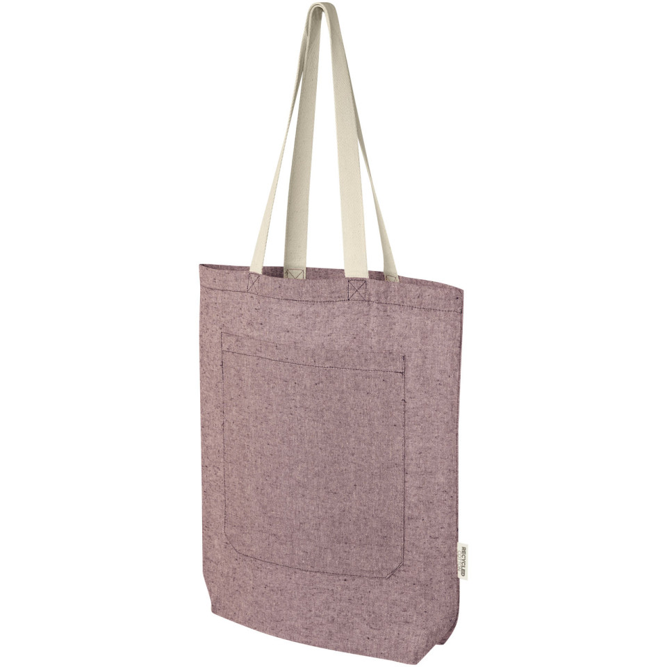 Sac publicitaire shopping Pheebs en coton recyclé 150 g/m² de 9 l avec poche avant