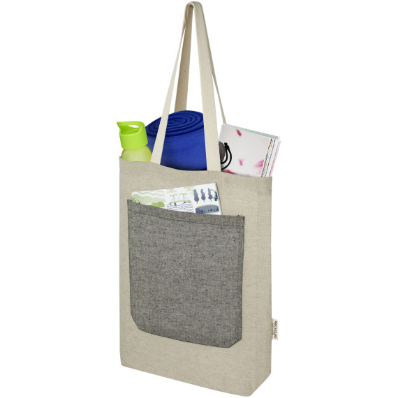 Sac publicitaire shopping Pheebs en coton recyclé 150 g/m² de 9 l avec poche avant