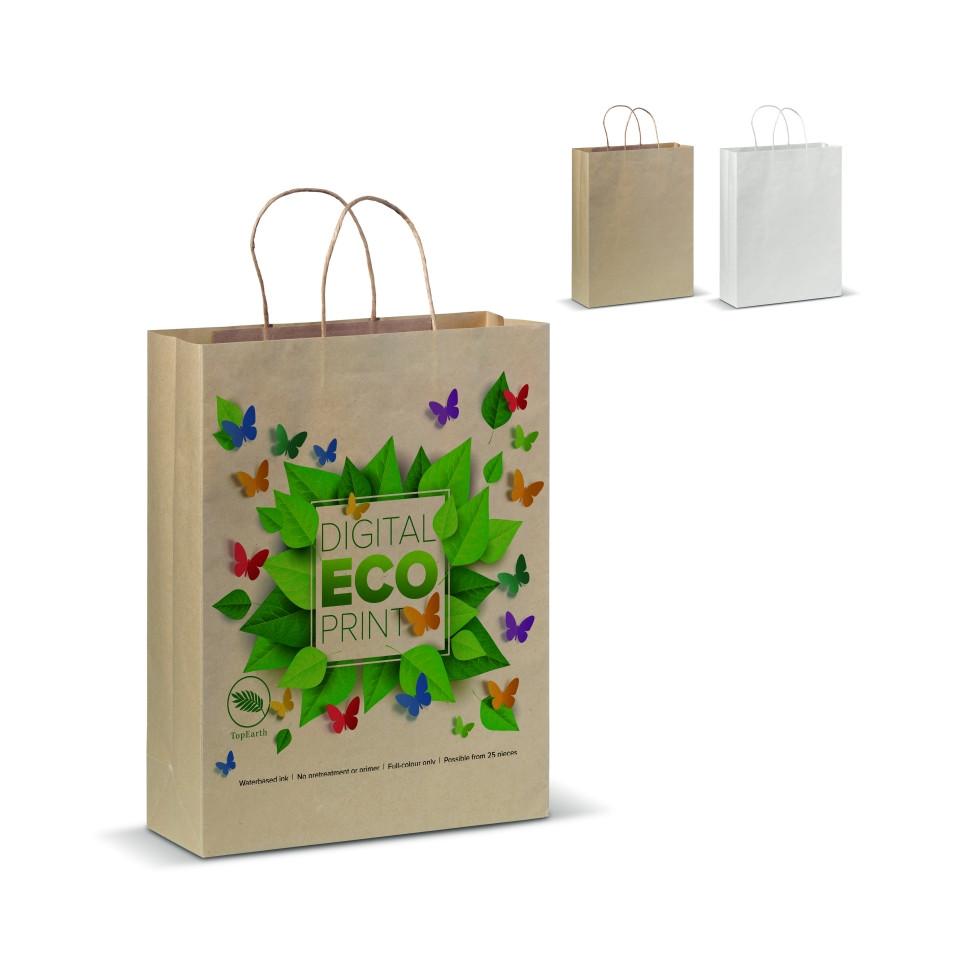 Sac papier kraft express fabriqué en Europe personnalisé en quadrichromie 100g FSC 32x12x41 cm