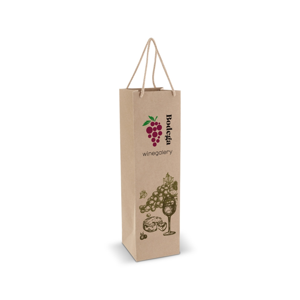 Sac à vin express en papier personnalisable en quadri avec poignée coton fabriqué en Europe