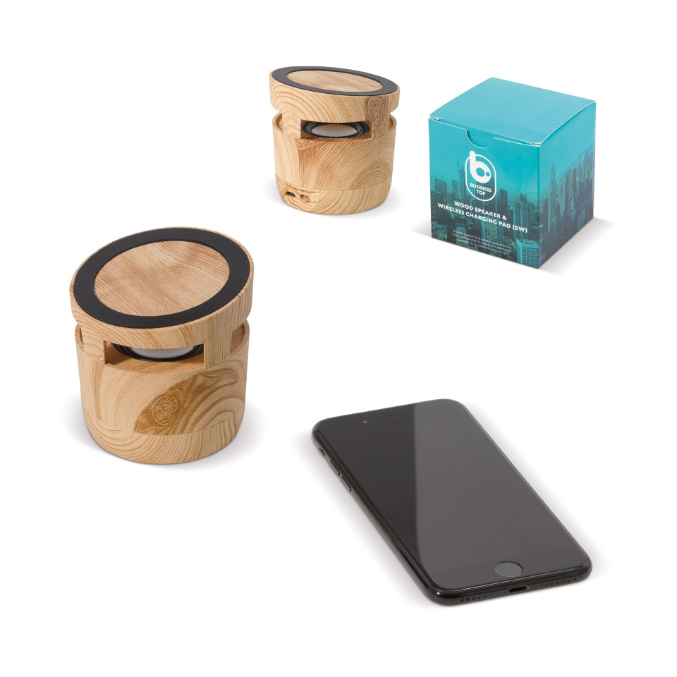 Enceinte 3W et chargeur sans fil 5W en bois personnalisable