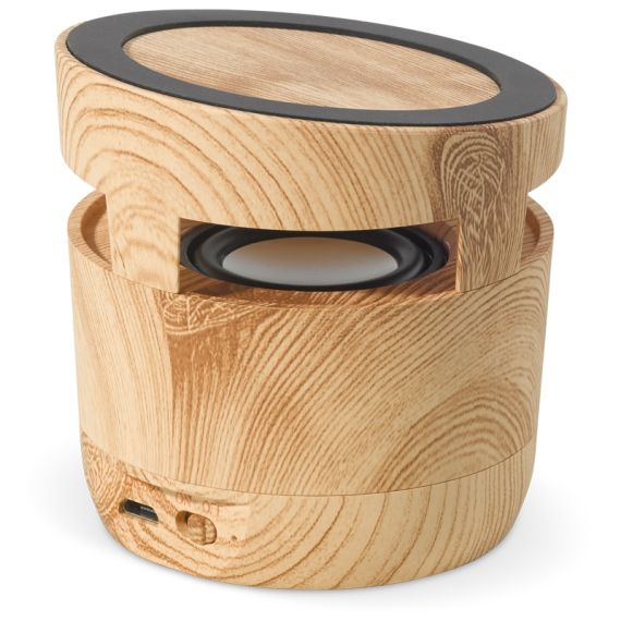 Enceinte 3W et chargeur sans fil 5W en bois personnalisable