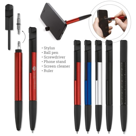 Stylo bille multifonctions outils support téléphone 6 en 1 personnalisable