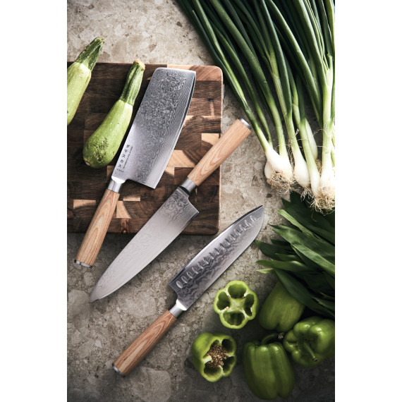 Couteau publicitaire Santoku Hattasan Damascus VINGA