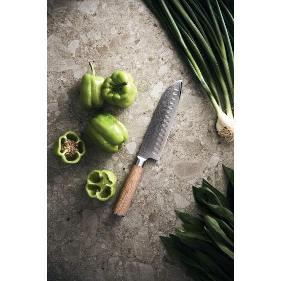 Couteau publicitaire Santoku Hattasan Damascus VINGA