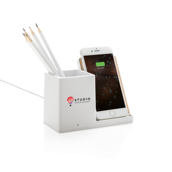 Chargeur publicitaire 10W avec porte-stylo FSC® et RCS Ontario recyclé