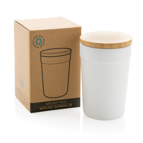 Mug publicitaire 300ml en PP GRS avec couvercle en bambou FSC® recyclé