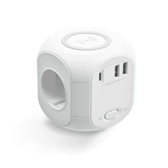 Bloc cube personnalisable multiprise chargeur à induction 10 Watts 2 sorties USB et 1 sortie type C