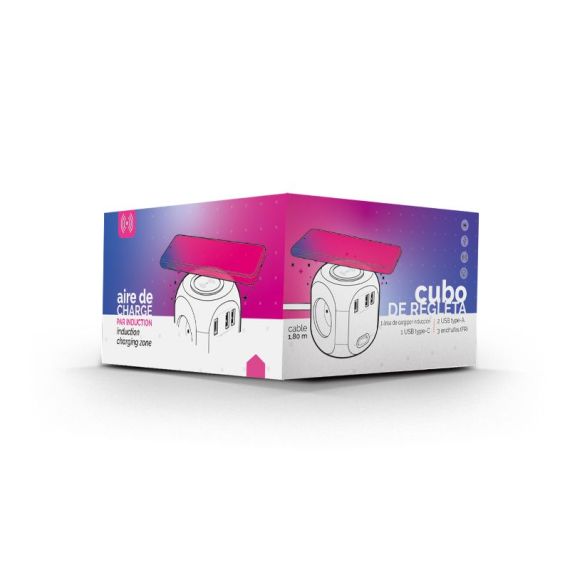 Bloc cube personnalisable multiprise chargeur à induction 10 Watts 2 sorties USB et 1 sortie type C