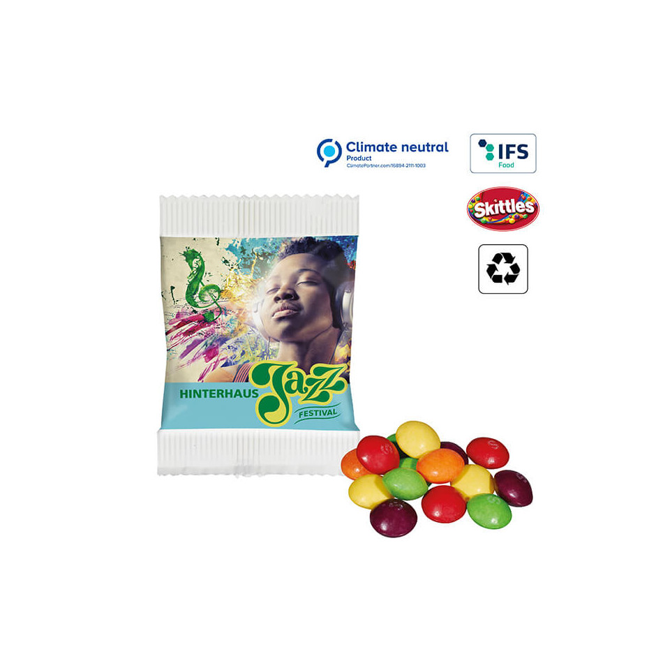 Skittles publicitaire en sachet recyclable personnalisé 10 gr fabriqué france