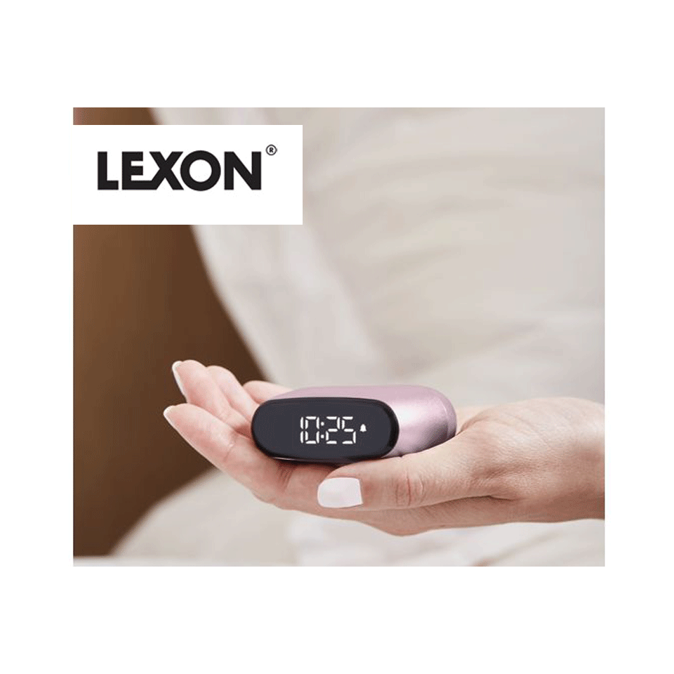 Réveil publicitaire compact avec écran LCD noir complet Lexon