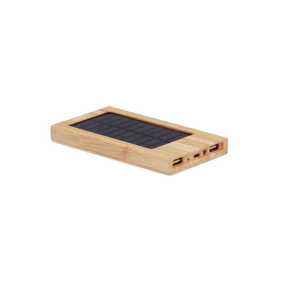 Power bank 4000 mAh en bambou solaire personnalisable