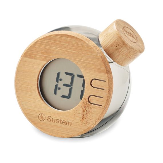 Horloge LCD à eau en bambou écologique personnalisable