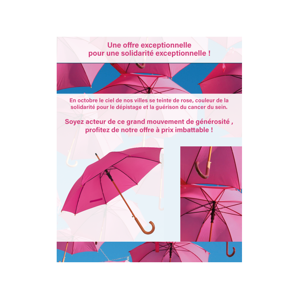 Parapluie publicitaire rose personnalisable automatique103 cm