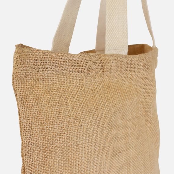 Sac shopping sans soufflet en toile de jute Naturelle personnalisé QUADRI