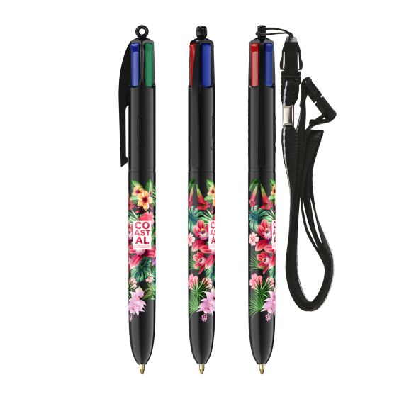 Stylo personnalisable fabriqué en France BIC 4 Couleurs avec Lanyard